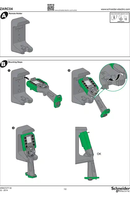 schneider施耐德ZARC04 Remote Holder for Wireless Remote Control Station_ Instruction Sheet
